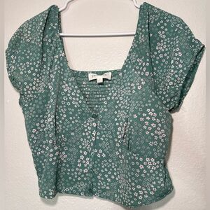 Pink Rose Green Floral Blouse